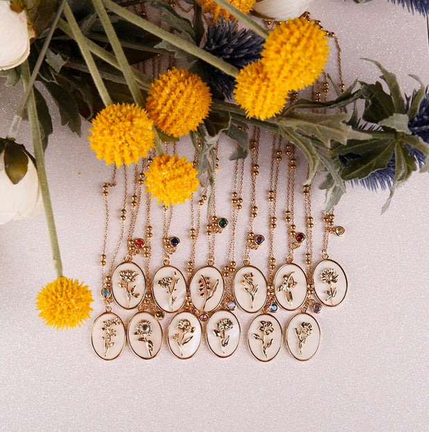 14K Gold Necklace, Birth month flower style, customized stainless steel necklace, bridesmaid proposal, Birth month flower