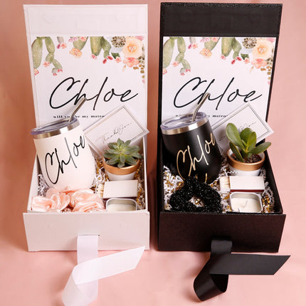 Box Gift Set , BRIDESMAID PROPOSAL GIFT BOX, gift box set, Personalized stainless steel, Personalized stainless steel, Crinkled paper