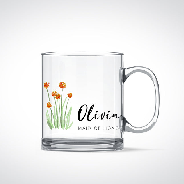 Personalized Tea Mug, tumbler, printed directly, design, elegant coffee, clear glass, Bridal Shower Gifts, tumbler, floral mugs, dishwasher safe