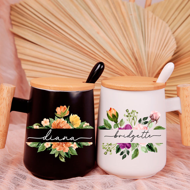 Customized Unisex Coffee Mug With Bamboo Lid & Spoon