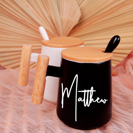 Customized Unisex Coffee Mug With Bamboo Lid & Spoon
