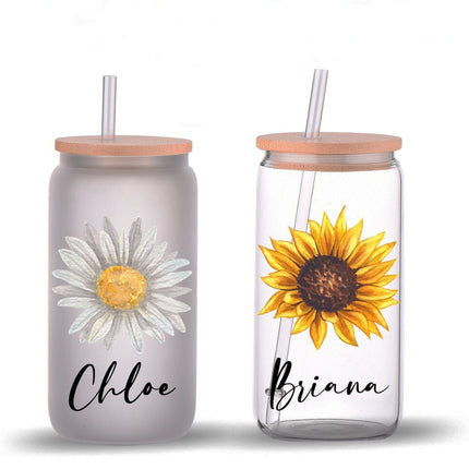 Sunflower Design Glass Tumbler