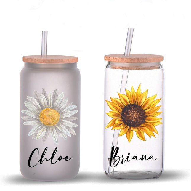 Sunflower Design Glass Tumbler